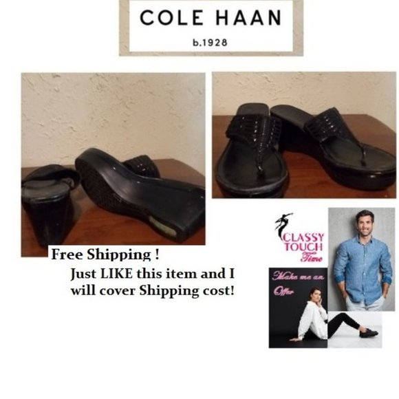 Cole Haan Shoes Cole Haan Nike Air Black Leather Wedge Thongs Poshmark